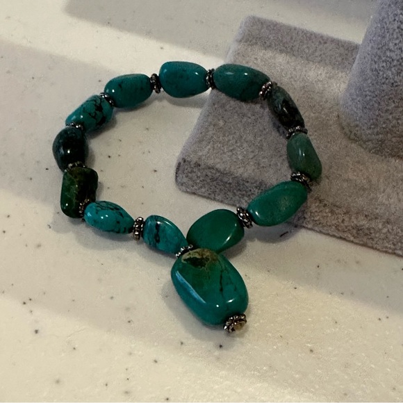 Genuine Turquoise & Sterling Silver 925 Stretch Bracelet- Artisan made - Picture 10 of 12